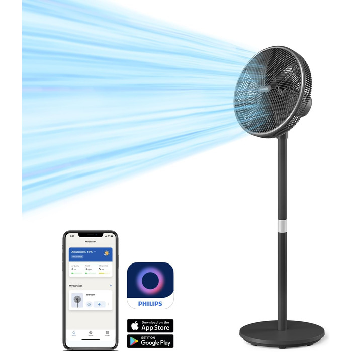 Вентилятор підлоговий Philips Series 5000 CX5535/11 з пультом, таймером, 3 швидкостями, 40 Вт, чорний