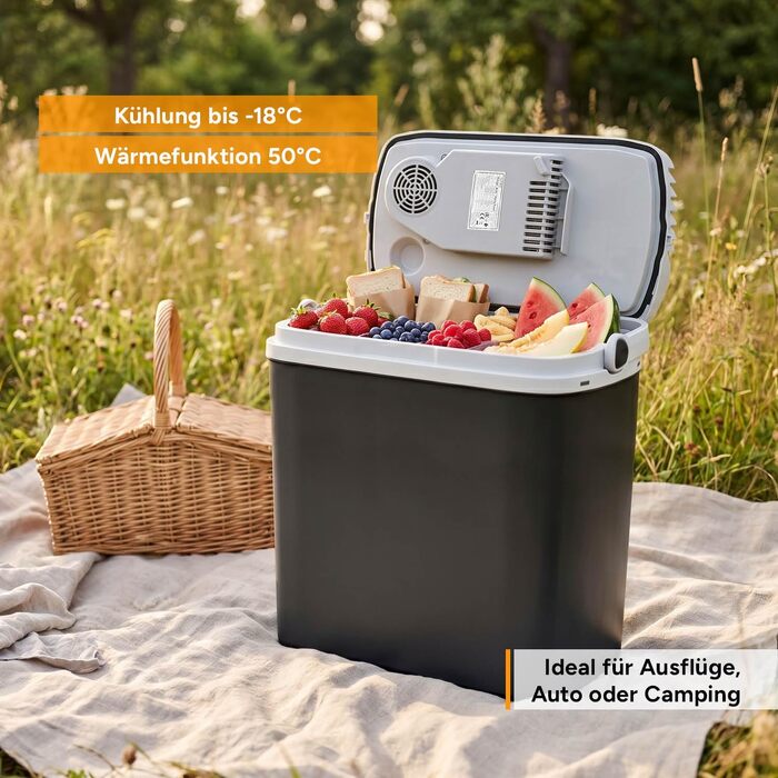 Автомобільний холодильник/термос First Austria 24L з USB-C PD 3.0 (52W) - для авто та кемпінгу, чорний/сірий