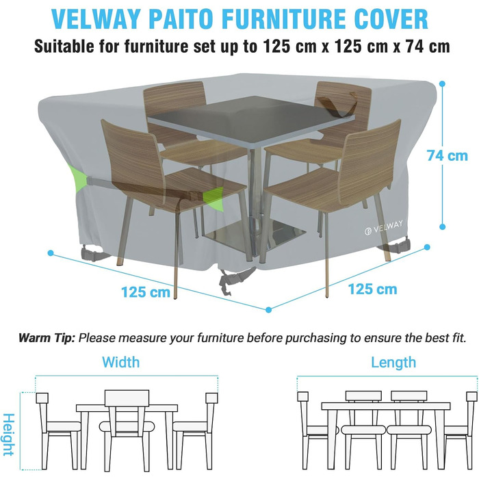 Чохол захисний для садових меблів Velway водонепроникний прямокутний 125x125x74 см сірий