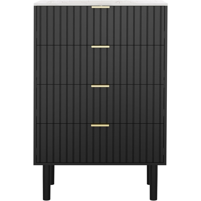 Комод UEV з 4 шухлядами, 60x34x94 см, вузький комод з мармуровою стільницею, шафа для зберігання у вітальню, спальню, коридор, чорний