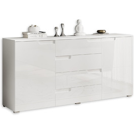 Комод Stella Trading SPICE у білому глянці, сучасний, 165x80x40 см, з великим місцем для зберігання для вітальні
