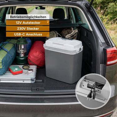 Автомобільний холодильник/термос First Austria Thermoelektrische Kühlbox 24L з USB-C PD 3.0 52W, живлення від мережі/автомобіля/USB, чорно-сірий