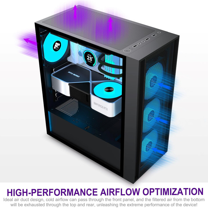 Ігровий корпус для ПК FOIFKIN K11 ATX Mid-Tower, чорний, з 4 встановленими ARGB вентиляторами PWM
