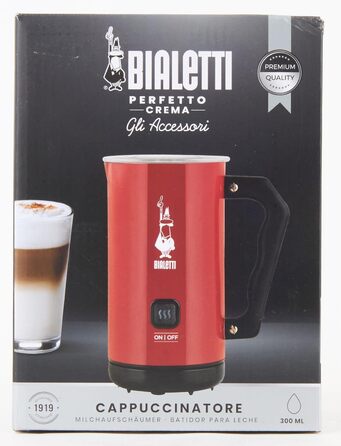 Електричний спінювач молока Bialetti, 150 мл для капучино або 300 мл гарячого молока, червоний