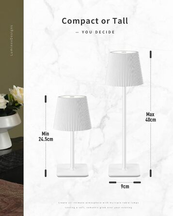 Стійка LED лампа LuminexDesigns бездротова з акумулятором 5200mAh, диммування, IP54, для дому та саду, 3000K/4500K/6000K, білий