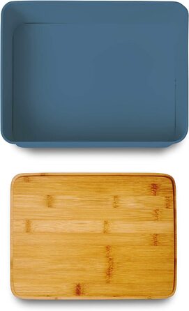 Хлібниця Lumaland Cuisine металева з бамбуковою кришкою 30,5x23,5x14 см, 2в1 контейнер для хліба та дошка для нарізання, світло-сіра
