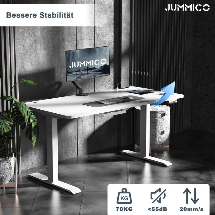 Електричний стіл JUMMICO з регулюванням висоти, бездрожною зарядкою та євро-розеткою USB, 160x80 см (білий)