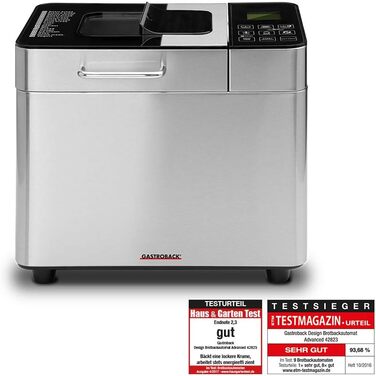 Хлібопіч Gastroback 42823 Advanced з нержавіючої сталі, 18 програм, срібляста + контейнер для морозива 700 мл, аксесуари, комплект