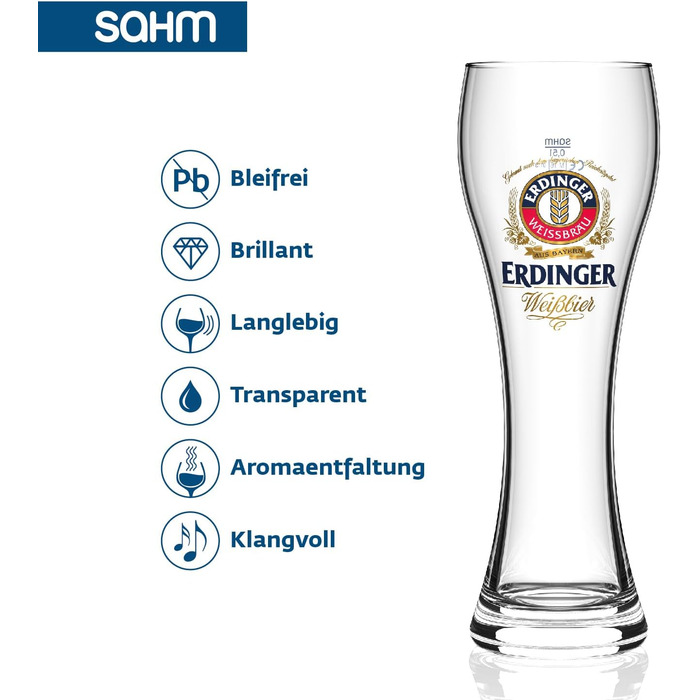 Набір келихів для пшеничного пива ERDINGER 0,5 л, 6 шт — оригінальні склянки для вайсбір, ідеальний подарунок для поціновувачів пива