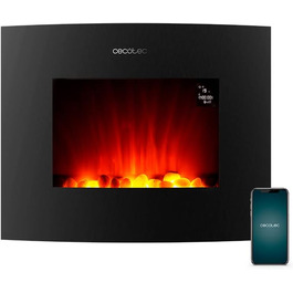 Електричний декоративний камін Cecotec ReadyWarm 2690 Flames Connected, 2000 Вт, Wi-Fi, білий, для 25 м², дистанційне керування, скляна панель