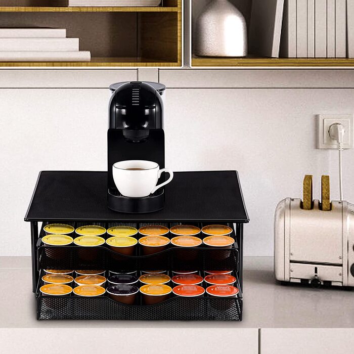Органайзер для кавових капсул SYSYLY, шухляда на 72 капсули, для Dolce Gusto, металевий, чорний, антиковзкі ніжки