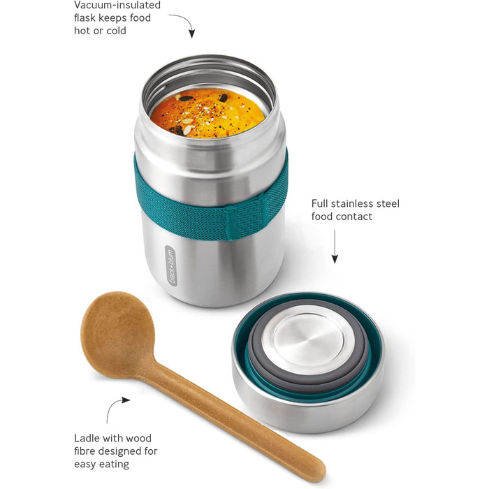 Термос для їжі BLACK + BLUM Food Flask 400 мл, з ложкою, вакуумний, з нержавіючої сталі, океан, зберігає 6 годин тепло та 8 годин холод, герметичний