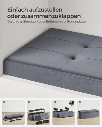 Складаний пуф SONGMICS з місцем для зберігання, оксамитовий, 110x38x38 см, до 300 кг, сіро-грифельний, для вітальні, спальні, передпокою
