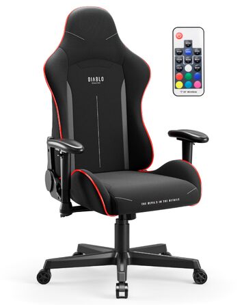 Ігрове крісло Diablo Gamer X-Starter, тканинна оббивка, регульовані підлокітники, ергономічний дизайн, до 136 кг, чорне (LED)