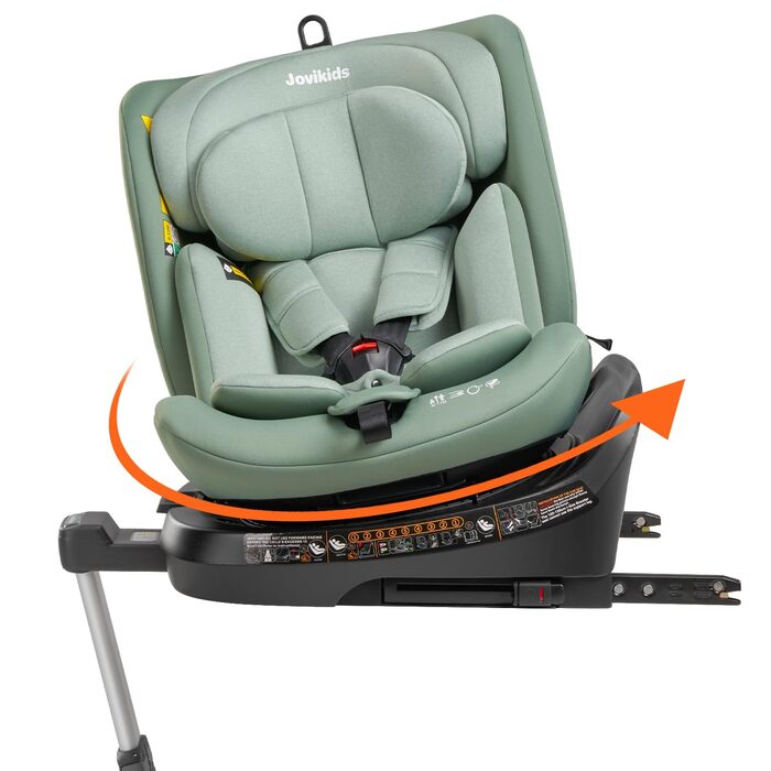 Дитяче автокрісло Jovikids 360° з ISOFIX, i-Size 40-150 см, від народження до 12 років, з функцією обертання, лежачим режимом, знімним козирком, стандарт ECE R129, зелений