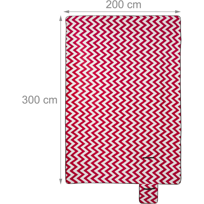 Пікнік-ковдра Relaxdays XXL 200x300 см, флісова, ізольована, з ручкою, м'яка пляжна ковдра з зигзагом, червоно-біла