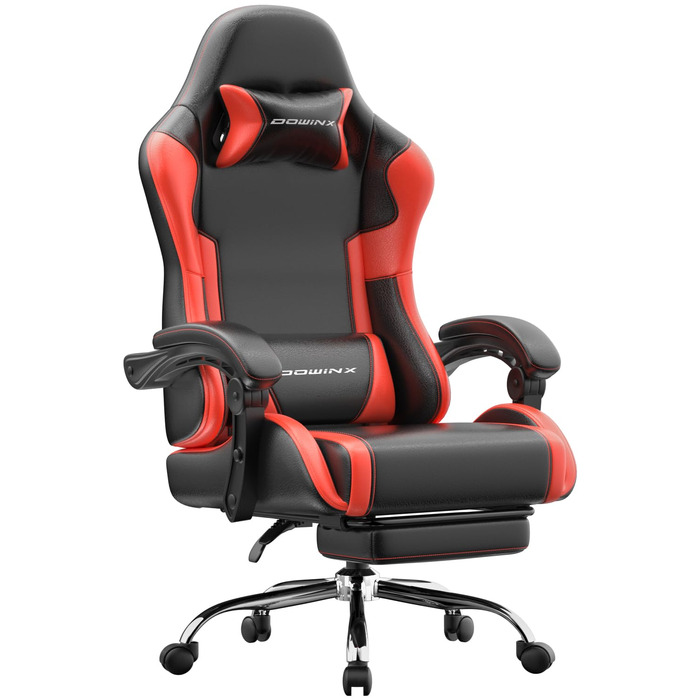 Ігрове крісло Dowinx Ergonomic Gaming Chair з підножкою, навантаження до 150 кг, регульовані підлокітники, офісне крісло для ПК, червоне