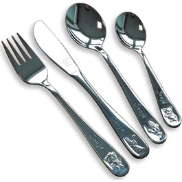 Набір дитячого посуду Zwilling Bino з гравіюванням (ім'я) 4 предмети. Включає гравіювання імені на передній стороні. Подарунок на хрещення, день народження для дівчаток та хлопчиків
