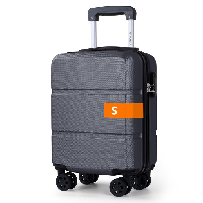Валіза для подорожей Gepäck, ручний багаж Trolley, жорсткий корпус, кофер на 360° колесах з кодовим замком та телескопічною ручкою, S (46см, 26л), сірий