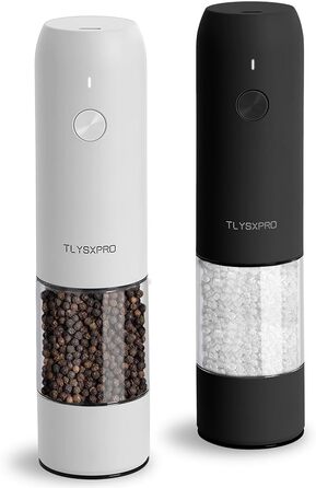 Електричні мельниці для солі та перцю TLYSXPRO 2 шт. USB, регулювання помелу, LED-підсвітка, чорний та білий