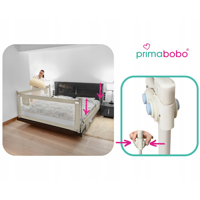 Захисна бічна стінка для ліжка Primabobo Classic 200x180 см, складана, бежева, 3 шт.