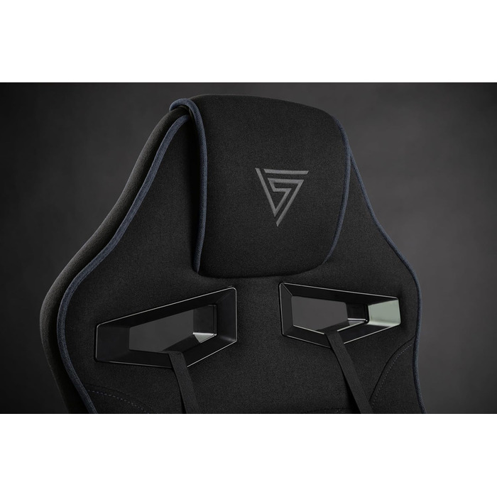 Ігрове крісло SENSE7 Knight, ергономічне, з регульованою поперековою подушкою, гойдалкою, м'якими підлокітниками, тканинне, офісне, до 120 кг, чорний-синій