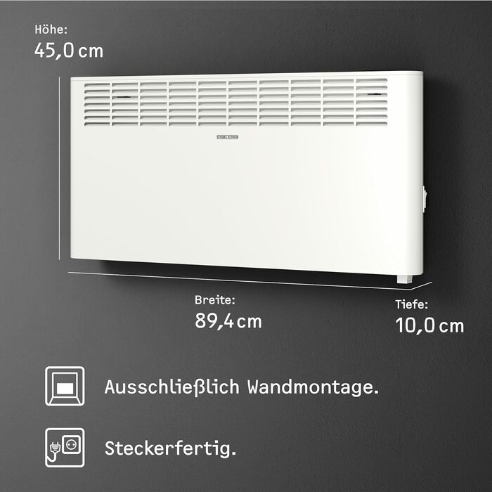Електричний конвектор STIEBEL ELTRON CNS 2500 Plus LCD, 2,5 кВт, для 30 м², енергоощадний, білий, металевий корпус, тижневий таймер, LCD-дисплей, TÜV сертифікат