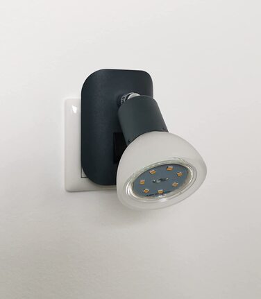 Комплект із 2-х LED нічників Trango 11-245, антрацит матовий, з вимикачем, скляний плафон, лампи GU10 3000K тепле світло, настінна лампа для кухні, читання, розетки