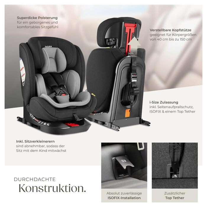 Дитяче автокрісло tectake® поворотне на 360°, i-Size, кріплення ISOFIX, до 150 см
