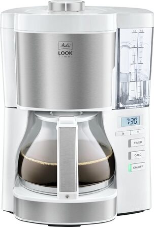 Кавоварка Melitta Look Timer з таймером, крапельна, 10 чашок, біла, скляна колба