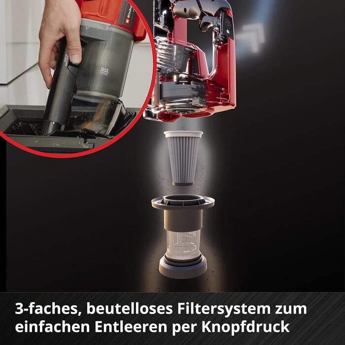 Акумуляторний ручний пилосос Einhell TE-SV 18 Li Power X-Change (18V, Li-Ion, без мішка, 0,6 л, циклон, 3-х фільтр, з акумулятором 4.0 Ah та зарядним пристроєм)