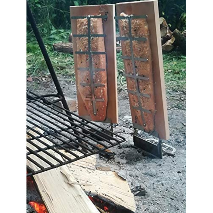 Дошка для приготування лосося Flammlachs з бука, широка, для вогнища та жаровні, з надійним тримачем з нержавіючої сталі, безпечна для копчення