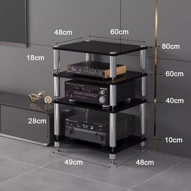 Hi-Fi тумба для аудіо/відео з регульованими полицями, дерево, 60x48x80 см (4 полиці)