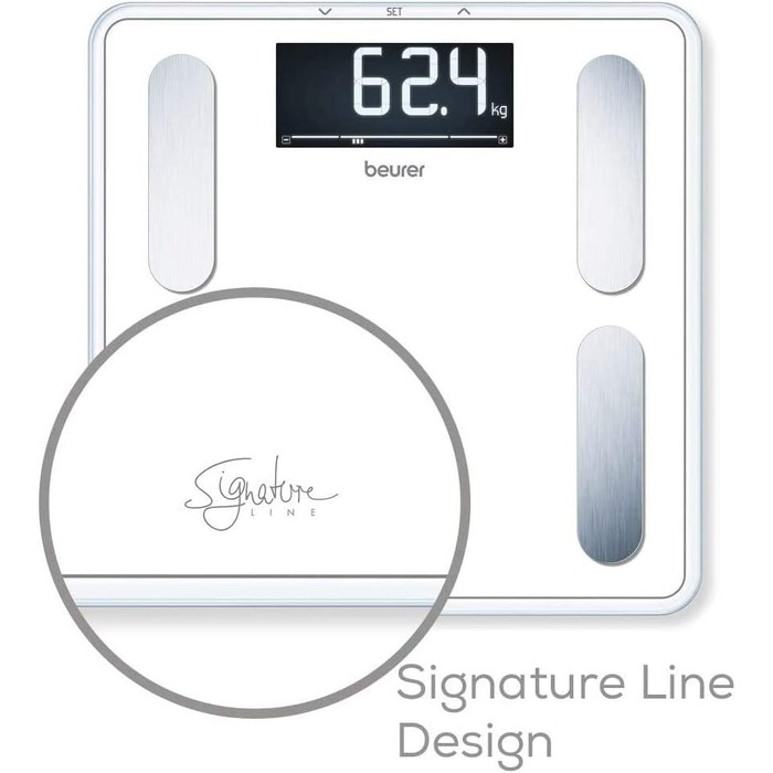 Ваги-аналізатор Beurer BF 400 Signature Line, білі, до 200 кг, інверсний LCD-дисплей, точний аналіз тіла для 10 осіб, 31x31 см