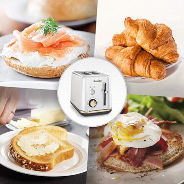 Тостер Breville Mostra для 2 скибок з підставкою для булочок, сріблястий з золотими акцентами