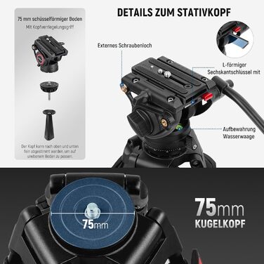 Професійний відеоштатив NEEWER TP74 з флюїдною головкою, сумісний з DJI RS, телескопічна ручка, для DSLR, макс. навантаження 8 кг