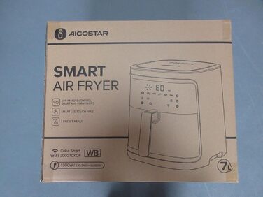 Розумна аерофритюрниця Aigostar Cube, 1900 Вт, 7 л, Wi-Fi, сенсорний LED-екран, 7 програм, 20 рецептів, DIY-меню