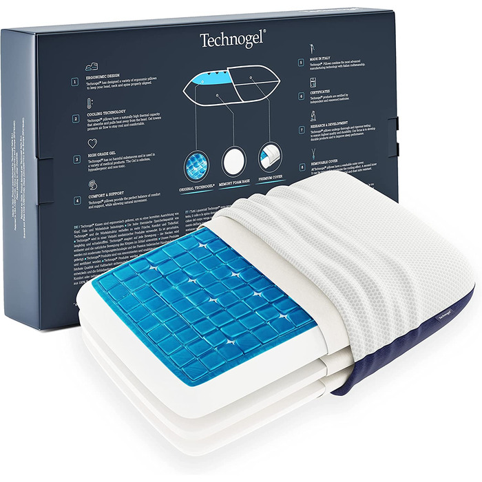 Ортопедична подушка Technogel New Adjustable Deluxe з гелем, регульована висота, охолоджувальна, анатомічна, антибактеріальна, сертифікована, для спини та бокового сну