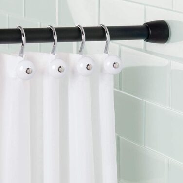 Телескопічна штанга для душової штори iDesign, металева, розсувна, без свердління, матова чорна, 127-221 см, для ванни та душу