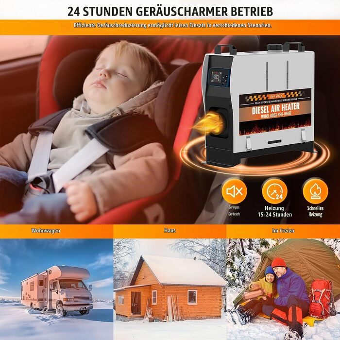 Автономний дизельний обігрівач VELPAX All in One 8кВт, 12/24/220В з Bluetooth, App та LCD-дисплеєм для авто, вантажівок, кемперів та човнів (білий)