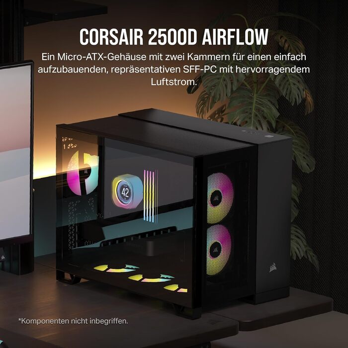 Комп'ютерний корпус CORSAIR 2500D Airflow mATX, двокамерний, без вентиляторів, підтримка зворотного підключення материнської плати, чорний, для високої гнучкості охолодження