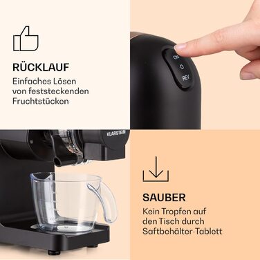 Соковижималка Klarstein Bella Elegance, 200 Вт, 400 мл, BPA-free, чорна, антиковзка, легке очищення
