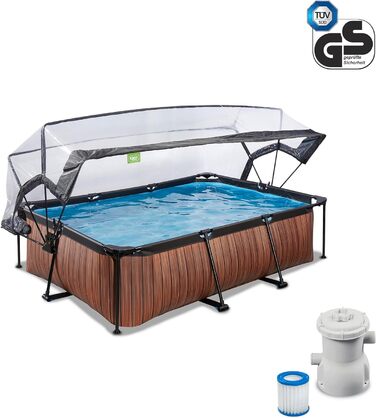 Прямокутний каркасний басейн EXIT Toys Stone 220x150x65 см з багатофункціональним накриттям, картриджним фільтром, легким доступом, сірий, для чистої та теплої води
