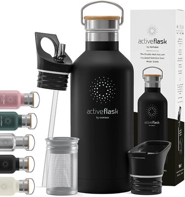 Термос-бутилка з нержавіючої сталі ACTIVE FLASK з трубочкою, 3 кришки, BPA-free, герметична, підходить для газованої води, спортивна фляга для води, термос для велосипеда, дітей, чаю