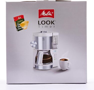 Кавоварка Melitta Look Timer з таймером, крапельна, 10 чашок, біла, скляна колба