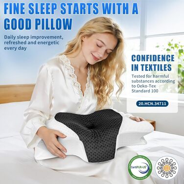 Подушка ортопедична SAHEYER з піни Memory Foam для шиї та голови, 60x35.5x10/13 см, сіра. Для зручного сну на боці.