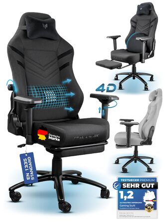 Ігрове крісло Ultimatrix FURY Ergonomic: з підтримкою попереку, 4D-підлокітниками, підніжкою та дихаючою тканиною, витримує до 150 кг, чорне