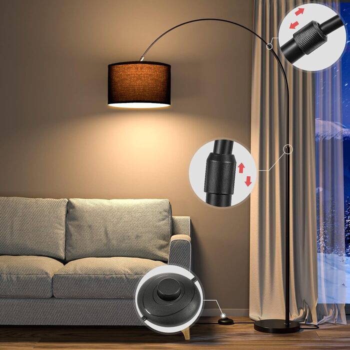 Торшер-арка Modlicht JASMIN з LED E27, чорний текстиль, 33 см, вінтаж, для вітальні, спальні, готелю