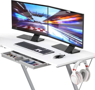 Письмовий стіл SHW Vista з підставкою для монітора та висувною шухлядою, білий