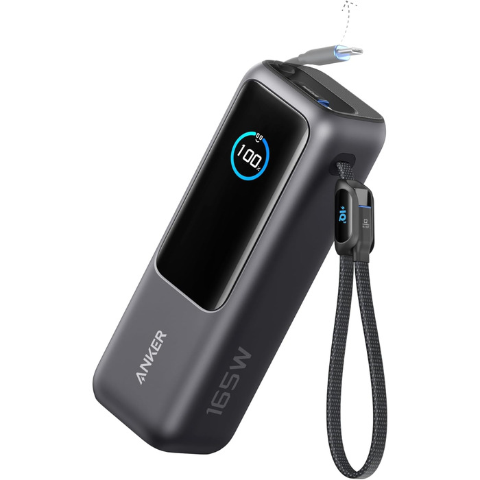 Powerbank Anker 25000mAh з 3 портами USB-C 100W, вбудований кабель, для iPhone, MacBook, Samsung